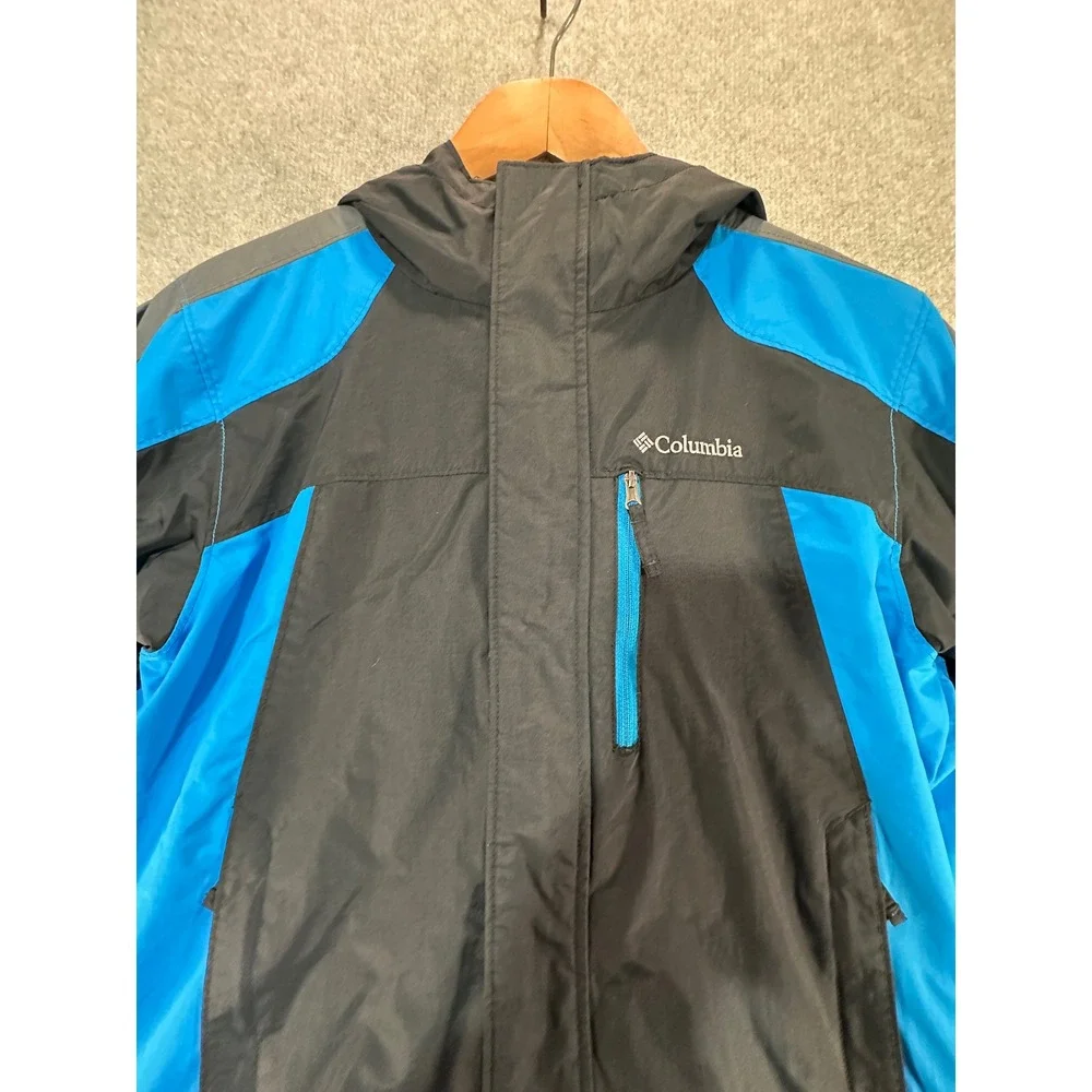 Columbia Interchange Jacket Mens Large 14/16 Black Blue Hooded Colorblock Shell